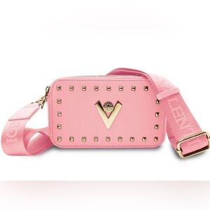 🎀 VALENTINO ORLANDI Studded Double Zip Crossbody Camera Bag Pink NWT NIP